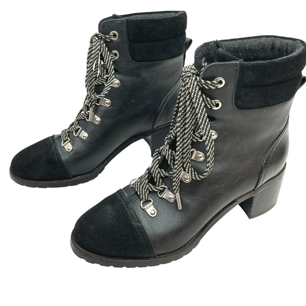 Sam Edelman Manchester Fashion Leather Ankle Boots Womens 7M Black Lace Up Suede